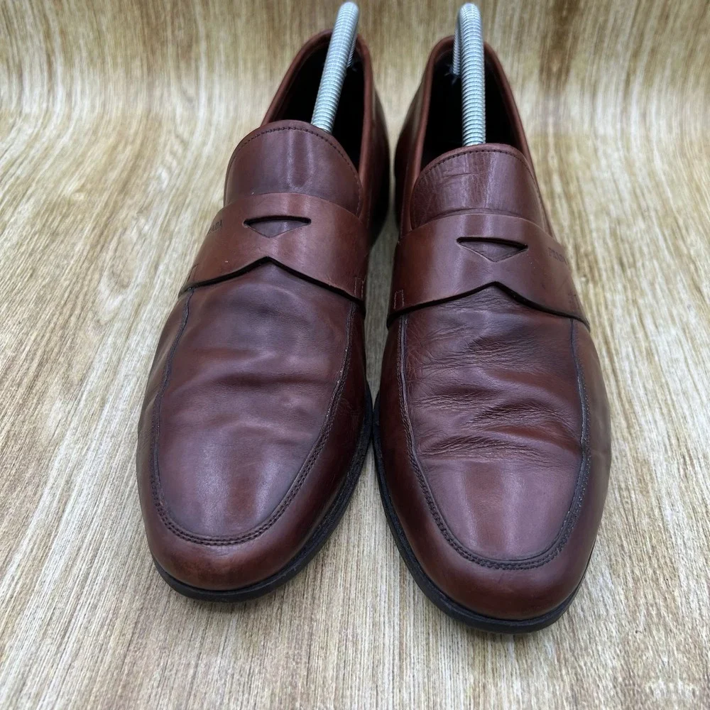 Prada Penny Loafers Men's Size 7.5 Brown Leather Made in Italy Dress Shoes